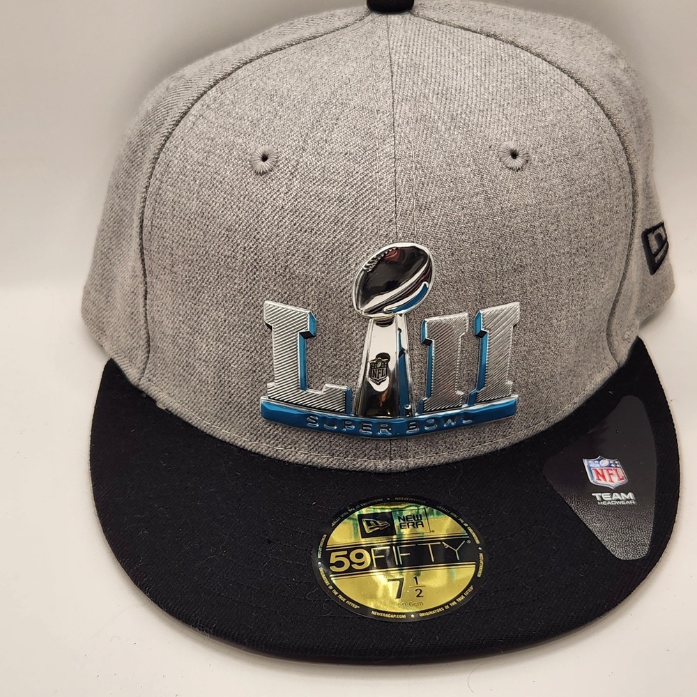 New Era 59FIFTY Super Bowl LII Fitted Hat Grey Black Size 7 1/2 Deadstock